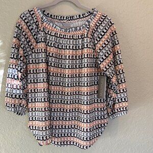 Multiples Womens Blouse PL Pullover Multicolor 3/4 Sleeve Lacey Lined Ruffle NWT